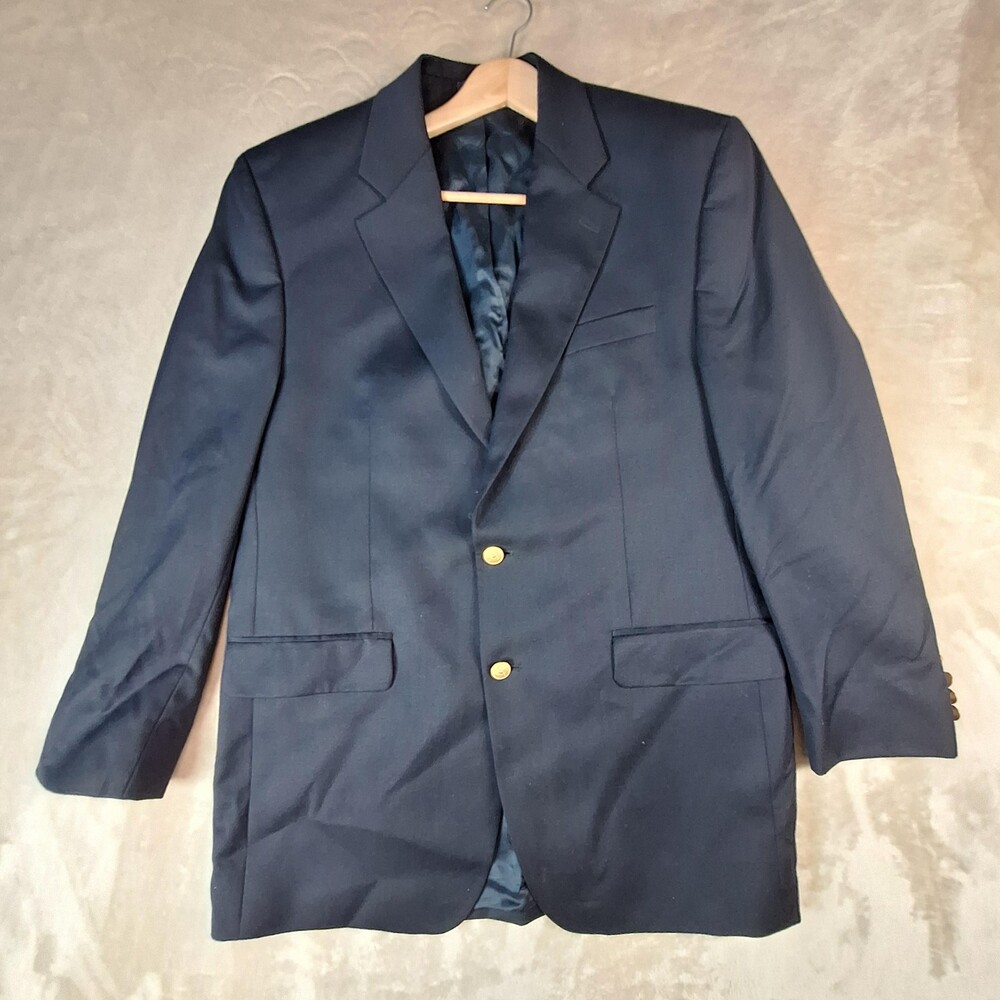 Chaps Blazer Mens 44 Long Navy 100% Wool Single Vent Gold Button Sport Coat